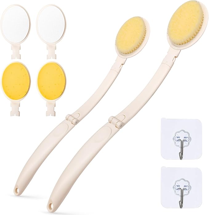 LFJ 19" Long Handle Shower Sponge Brush Set