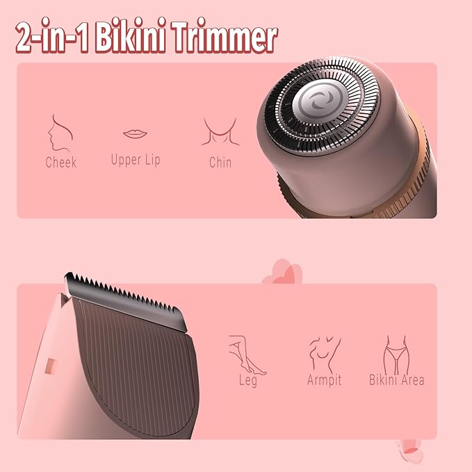 Bikini Trimmer for Women, 2 in 1 Electric Shaver for Women, Rechargeable Electric Razor Body Hair Trimmer Wet & Dry Use