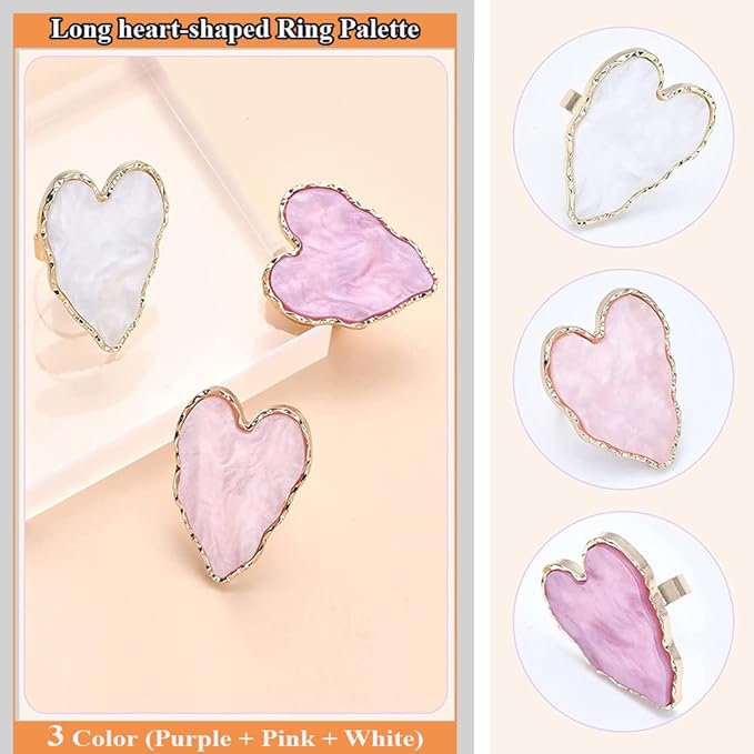 AKOAK Adjustable Mini Nail Ring Tray, Resin Nail Art Gel Makeup Plate Palette, Ring Gel Polishing Mixing Tray DIY Color Plate Nail Art Polishing Paint Plate (Heart, 3Pcs)