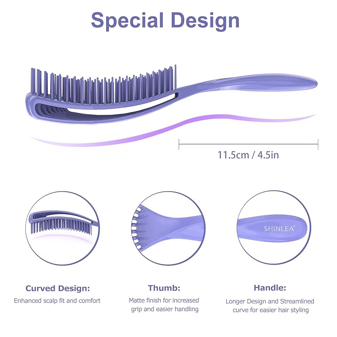 Detangler Brush for Curly Hair, Hairbrush for Wet Dry Thick Thin, Easily Comb Through Curl Hair and Reduces Breakage, Curly Brush for Women Men Kid (Purple)
