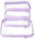 WELPIRT 4 pcs Clear Zipper Pouches,Hard Shell Zipper Case, Toiletry Bag for Travel, CLear Diaper Bag, Toiletry Pouch, Travel Organizer, Cosmetic Bag,Toy Storage Bins (M+3S) (Lavender)