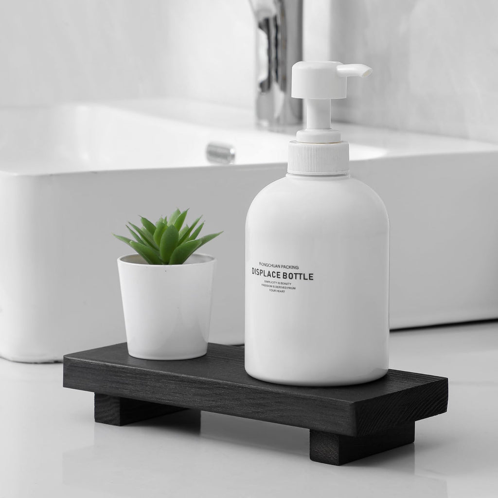 Bathroom Tray Wood Riser Kitchen Decor Soap Holder, 8.7" x 3.6" Black