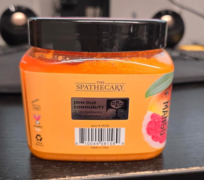 The Spathecary Grapefruit & Mango Sugar Scrub - Exfoliating & Hydrating Body Scrub With Shea Butter & Vitmain C to Help Brighten & Soften Skin for a Radiant Glow, Body Care Exfoliator & Cleanser, 21oz