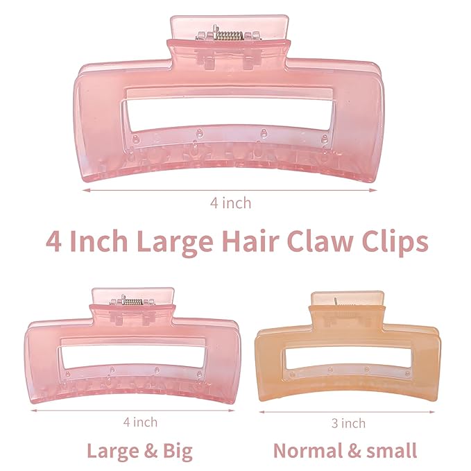 Sisiaipu 12 Pack Large Square Hair Claw Clips for Women and Girls, 4.1 x 2.1 x 1.2 inch, 12 Rubber Paint and Plastic Materials, Non-Slip Jumbo Jaw Design - Jelly