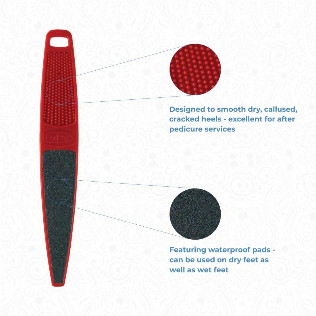 ForPro Professional Collection Red Panda Foot File, 60/100 Grit, Double-Sided Pedicure File for Feet and Heels, 10.5” L (Pack of 6)