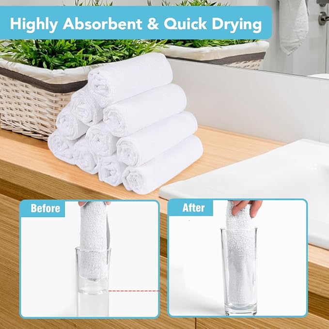 Orighty Washcloths, 20 Pack Microfiber Face Towels, Highly Absorbent and Soft Feel Wash Cloths & Hand Towels for Bathroom, Hotel, Spa, and Gym, 11.5x11.5 Inch, White