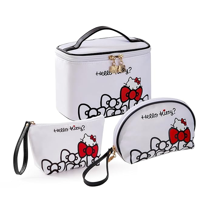 Vimanllie Travel Makeup Bag Large Cosmetic Bags with Brush Holder,White Waterproof 3PCS Portable Cosmetic Case for Women,Toiletry Bag for Skincare&Beauty Tools for Her