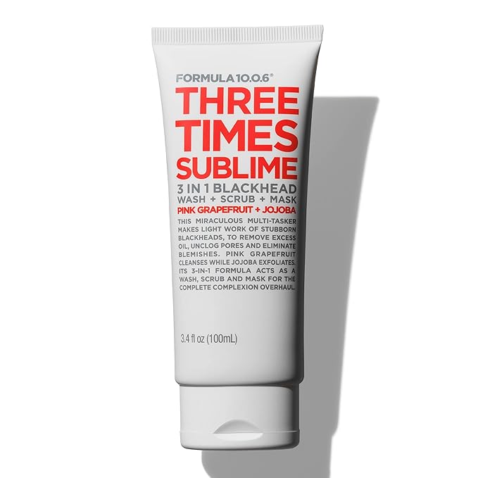 FORMULA 10.0.6 Three Times Sublime Facial Mask 3 in 1 Blackhead Wash Scrub & Mask 3.4 fl oz (100ml)