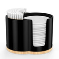 PENGARO Cotton Pad and Swab Holder, Q tip Holder Round Cotton Pad Dispenser Plastic Cotton Swabs Dispenser, Bathroom Accessories Storage Organizer for Cotton Pads Floss Picks, Black