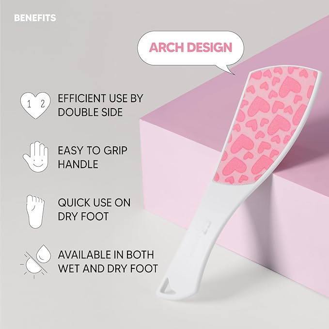 F3 Systems S-Line Emery Foot File(Pink Heart), Colossal Double-Sided Pedicure Tool, Effective for Cracked Heel, Ergonomic Design for Easy Grip