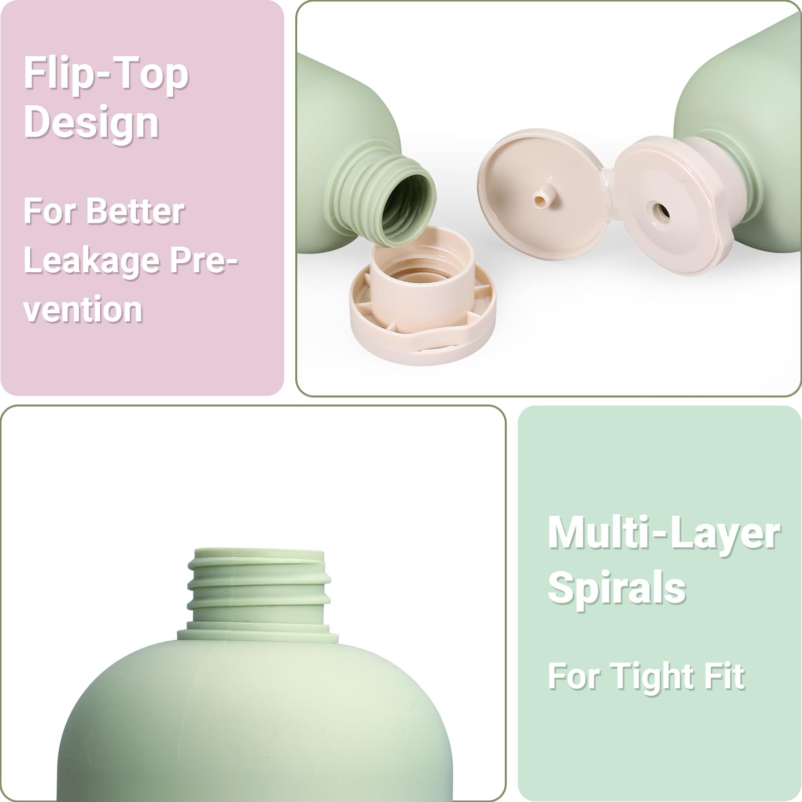 ASEVAT3.4oz 3Pcs Green Plastic Refillable Travel Shampoo and Conditioner Bottles Plastic Refillable Travel Shampoo Bottles with Flip Cap Shampoo and Conditioner Dispenser
