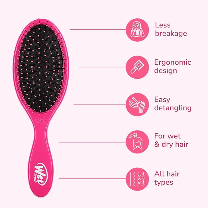 Wet Brush Original Detangler Hair Brush, Pink, Ultra-Soft IntelliFlex Bristles, Detangling Bristles Glide Through Tangles (Wet Dry & Damaged Hair), Women & Men (Pack of 2)