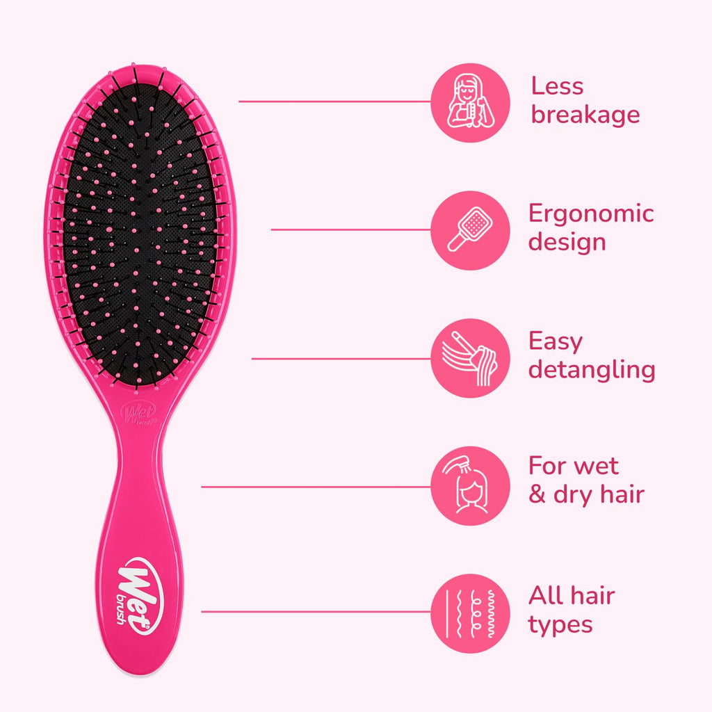 Wet Brush Original Detangler Hair Brush, Pink, Ultra-Soft IntelliFlex Bristles, Detangling Bristles Glide Through Tangles (Wet Dry & Damaged Hair), Women & Men (Pack of 2)