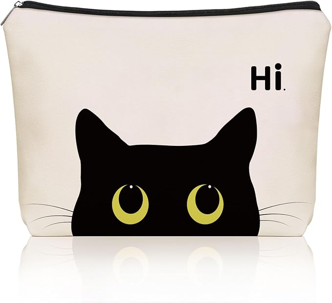 Girlly Black Cat Makeup Bag For Cat Mom Gift: Cute Kitty Cosmetic & Toiletry Pouch For Girls & Womens, Sisters, Friends.Ideal Black Cat Lover Gifts for Travel, Birthday, Christmas.