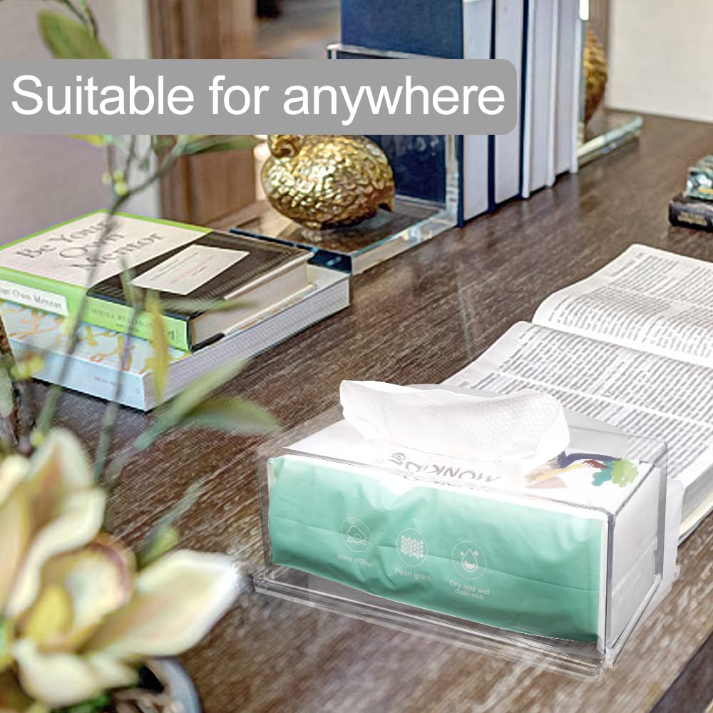 Rectangular Clear Acrylic Tissue Box, Big Box Covers Square, Bathroom Facial Napkin Box Holders, Table Clear Dryer Sheet Dispenser for Bathroom, Kitchen and Cars