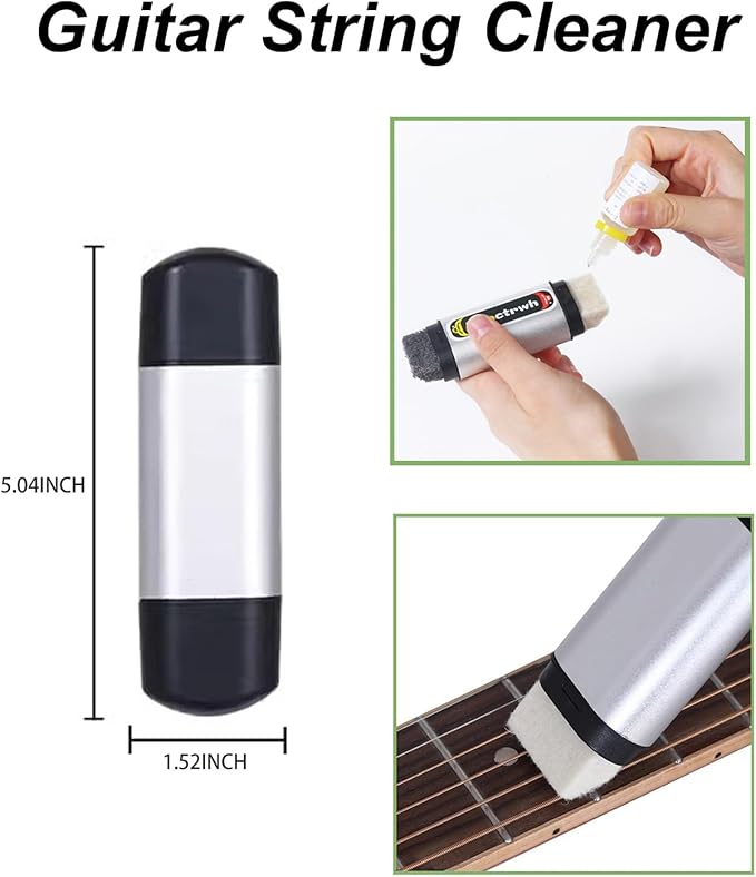 Meoctrwh Guitar Cleaning Kit, Fretboard Lemon Oil, Polish and Oil Care, Guitar String Cleaner Tool Brush String, Fret Care, Cleaning Brush & Cleaning Cloth, Extends Fretboard and String Life