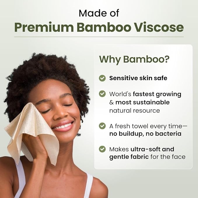 Clean Skin Club Bamboo Viscose Clean Towels® XL 100% USDA Biobased Face Towel, Disposable Face Towelette, Makeup Remover Dry Wipes, Ultra Soft, 50 Ct, 2 Pack