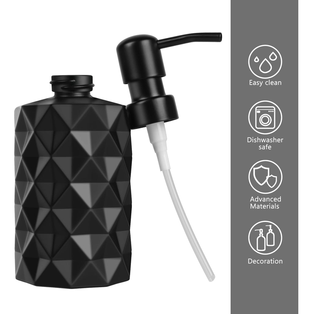 Glass Soap Dispenser with Plastic Pump, 330ml/11oz. Liquid Hand Soap Dispenser for Bathroom and Kitchen, Hand-Pump Dispenser for Dishwashing Liquid, Lotion, Soap, Essential Oil (Matte Black)