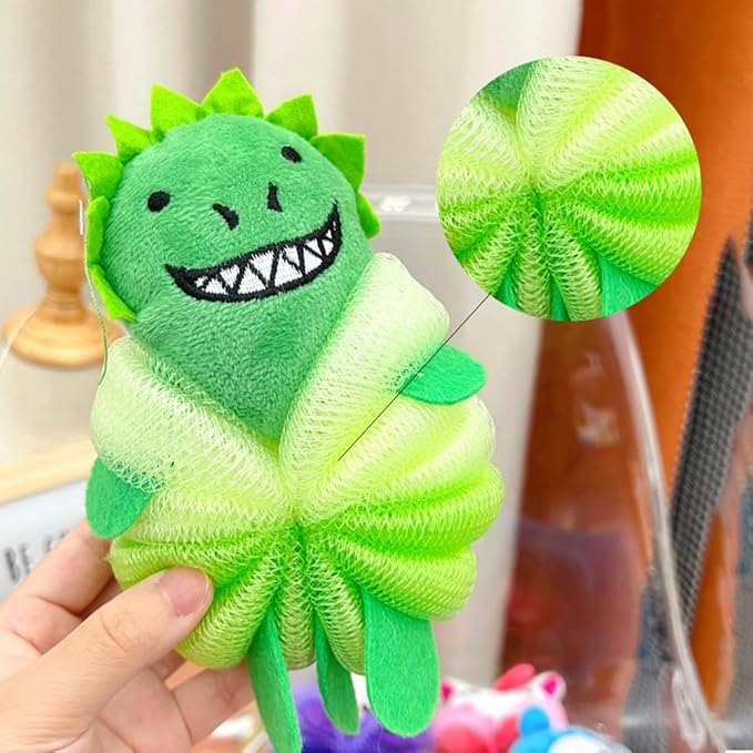 Bath Loofahs,Ttdesefu Kids Toddler Body Sponge Cute Cartoon Kids Loofah,Bath Sponge Shower Puff Soft Loofah Sponge Pouf Exfoliating Mesh Shower Ball (Animal，2 Pcs) (Green,Blue)