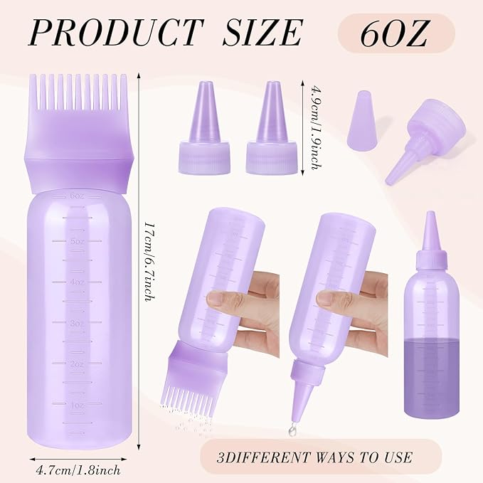 Pimoys Root Comb Hair Dye Oil Applicator Bottles For Scalp Brush, Purple