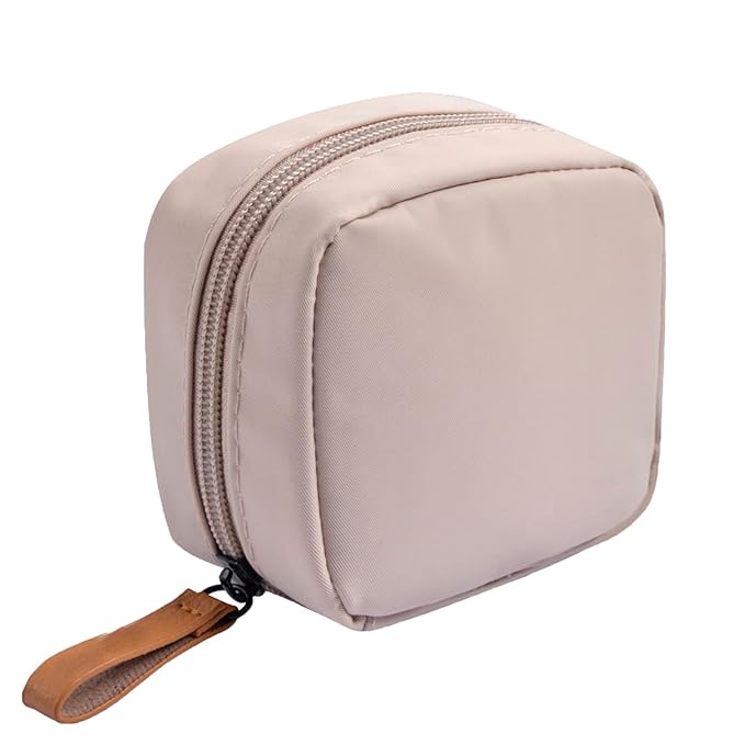 Hekyip Mini Cosmetic Bag, Travel Makeup Pouch, Portable Waterproof Cosmetic Pouch for Girls Women, Mini (Mini Beige)