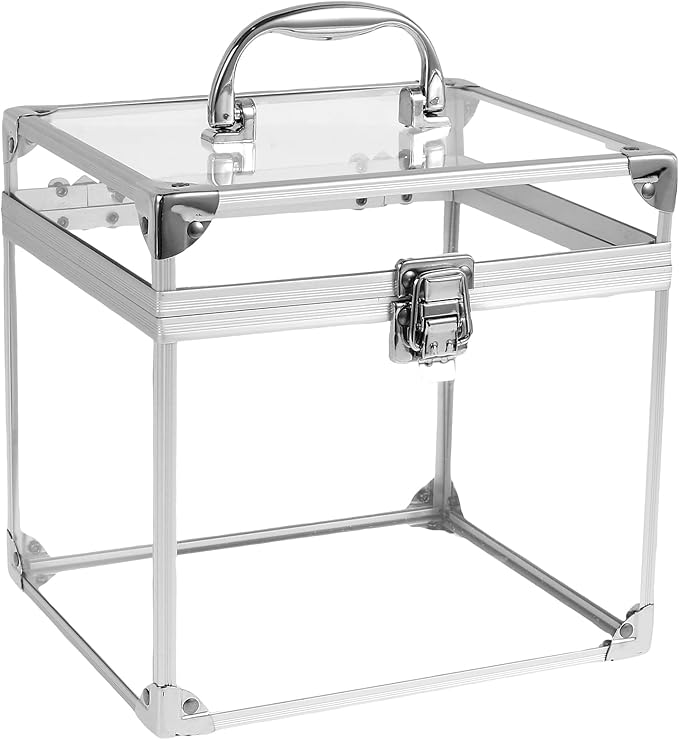 Fizocosisto Makeup Box,Clear Cosmetic Case with Latches and Handle Large Capacity Toiletry Organizer Box Travel Makeup Tools for Vanity Bathroom Counter Dresser(silver)