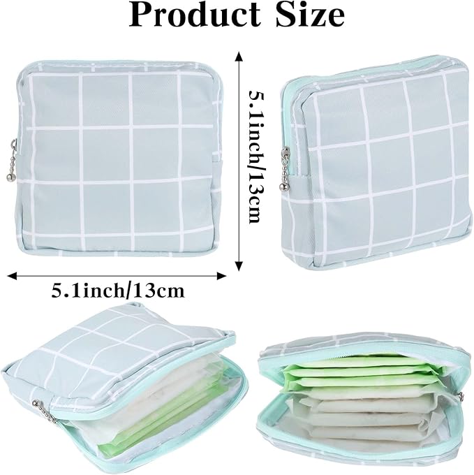 3 PCS Sanitary Pad Storage Bag Portable Period Bag for Teen Pads/Sanitary Napkins/Tampons, Sanitary Napkin Storage Bag First Period Gifts for School, Daily Hygiene Bag Travel Containers(Grey, Blue)