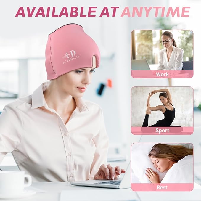 Migraine Relief Cap, Soothing Headache Ice Face Mask Products, Hot and Cold Therapy, Migraine Headache Relief Cap for Migraine, Sinus, Puffy Eyes, Tension, Stress and Hangover (Pink+Purple)