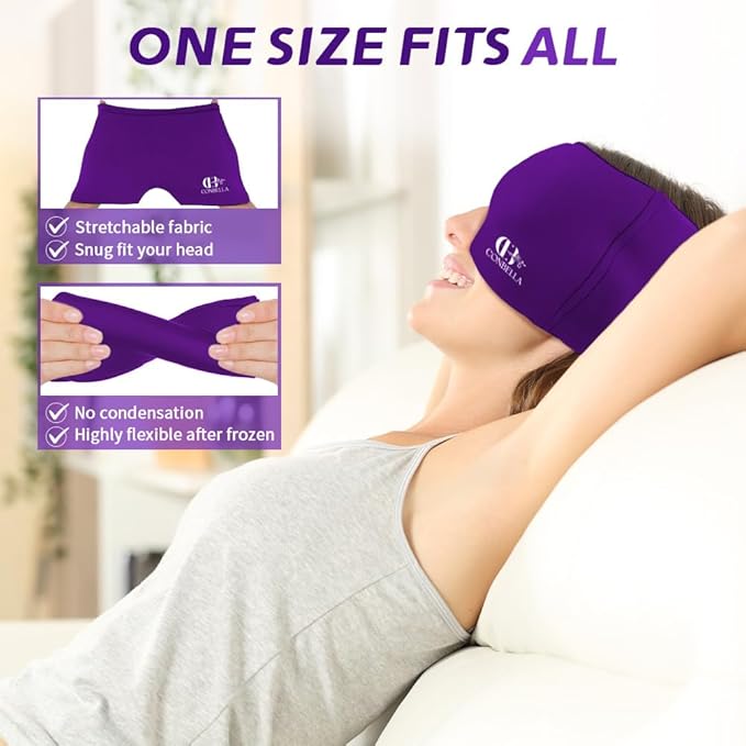 Migraine Relief Cap, Soothing Headache Ice Face Mask Products, Hot and Cold Therapy, Migraine Headache Relief Cap for Migraine, Sinus, Puffy Eyes, Tension, Stress and Hangover (Pink+Purple)