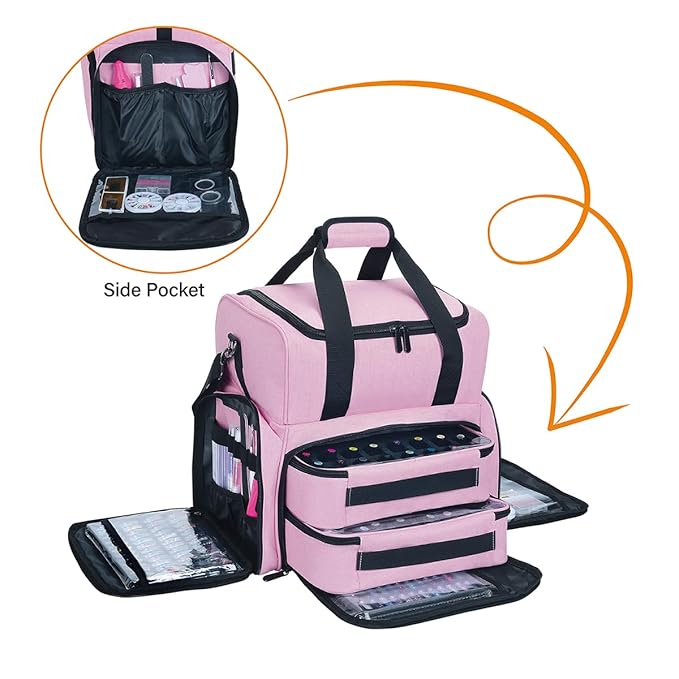 Nail Polish Organizer Holds 80 Bottles & Nail Art Lamp, Portable Large Capacity Storage with 2 Removable Storage Bags Store Nail Art Tools, Suitable for Manicurists and Manicure Enthusiasts(Pink)