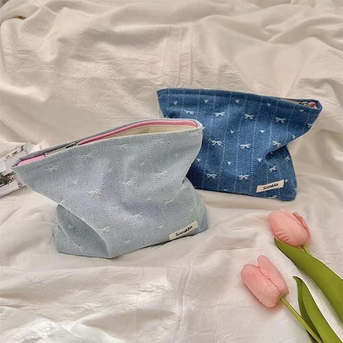 SxoSyo Denim Makeup Bags for Women, Cosmetic Bag Purse, Blue