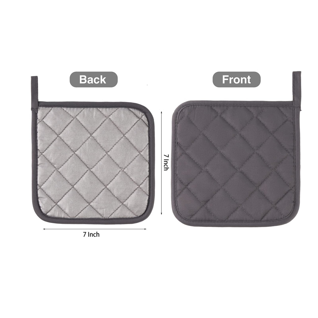 Kitchen Pot Holders Set Heat Resistant Pure Cotton Potholders Kit Trivets Large Coasters Hot Pads Terry Pot Holders for Everyday Cooking and Baking by 7 x 7 Inch Set of 6 Grey