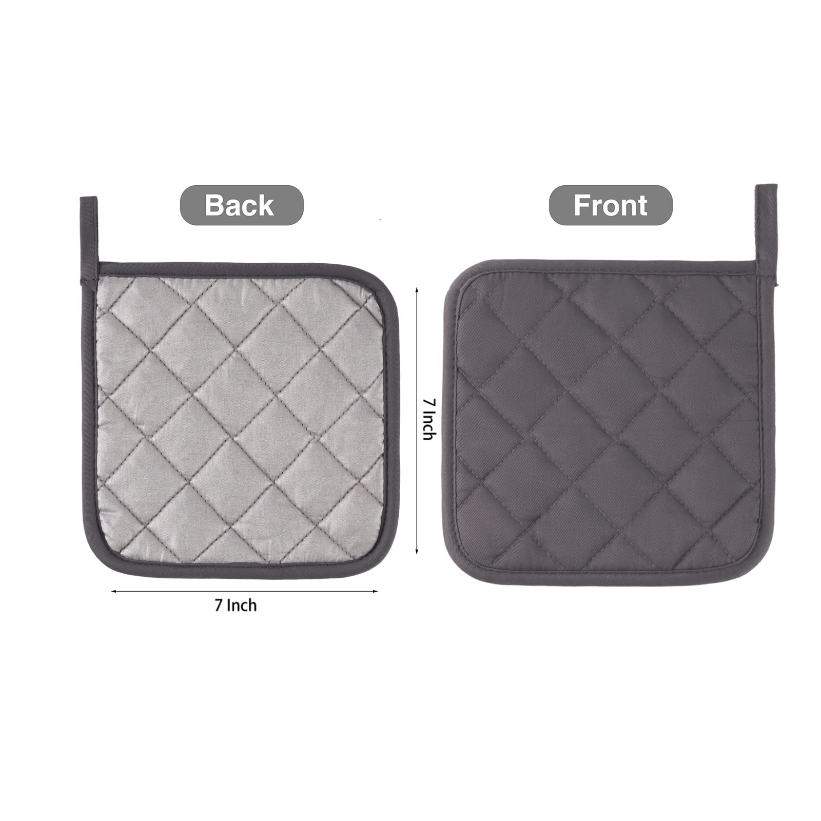 Kitchen Pot Holders Set Heat Resistant Pure Cotton Potholders Kit Trivets Large Coasters Hot Pads Terry Pot Holders for Everyday Cooking and Baking by 7 x 7 Inch Set of 6 Grey