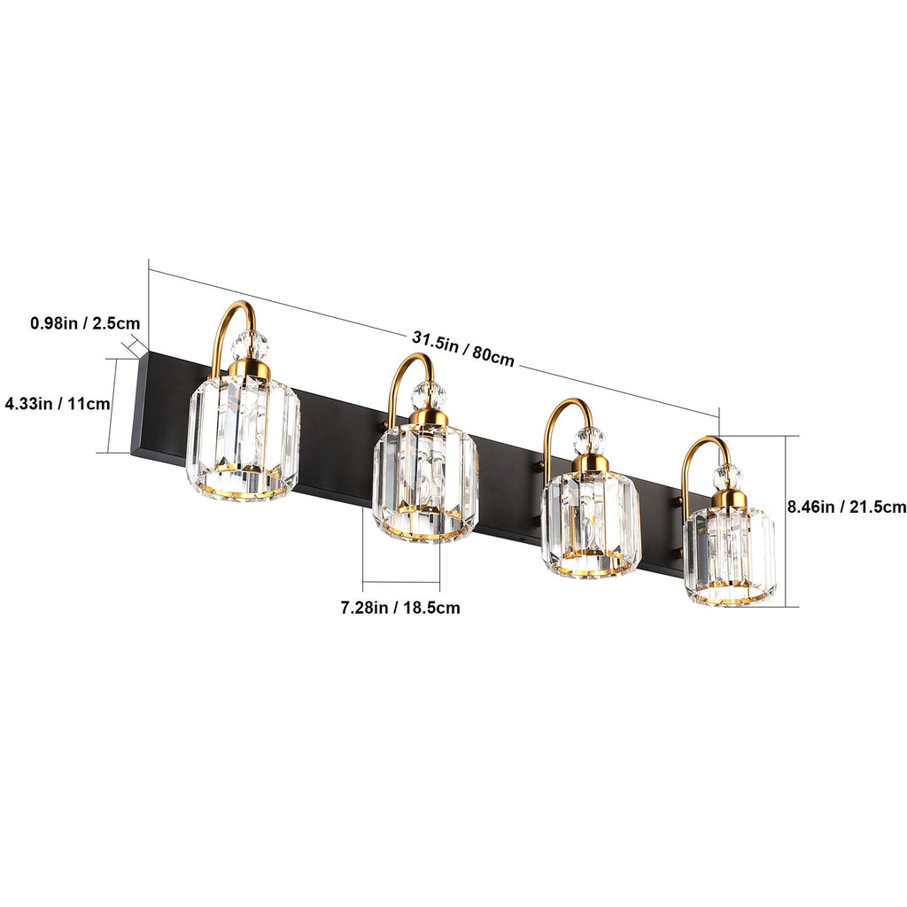 Ralbay LED Modern Vanity Lights Fixtures 4 Lights Black Vanity Lights Crystal Modern Matte Black Vanity Lights for Bathroom