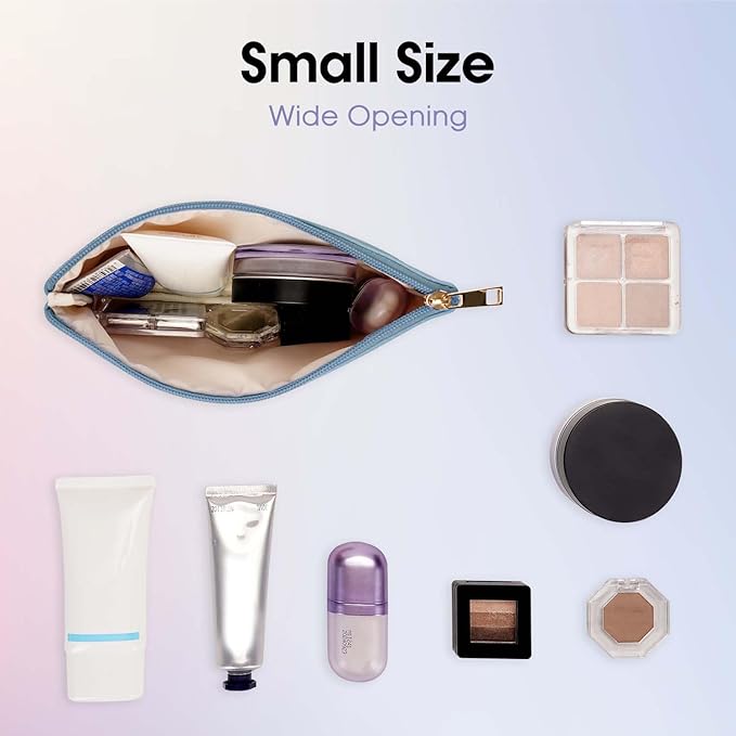 Wandering Nature Makeup Bag Small Cosmetic Bag for Purse 2 Pack Small Make Up Pouch Vegan Leather Cute Travel Pouch with Zipper for Women, Blue