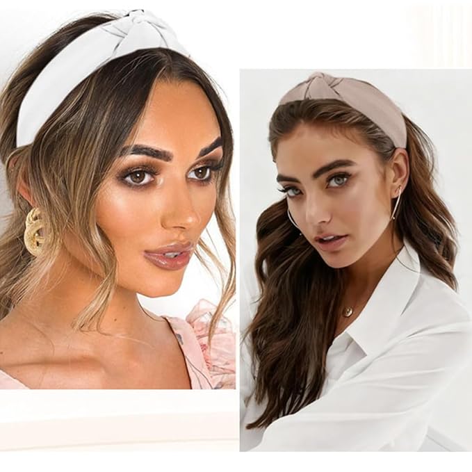 AHONEY 5 Pack Neutral Knotted Headbands for Women Trendy Fashion Thick Headbands Top Knot Non Slip Cute Hair Accessories Multi-style Headband Pack Diademas Para Mujer (Brown)