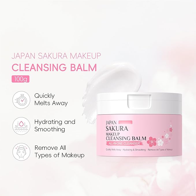 MIESCHER Sakura Makeup Cleansing Balm, Hydrating & Smoothing All-In-One Cleanser Quickly Melts Away, Gently Cleanse Dirt, Impurities And Makeup Face Cleanser & Makeup Remover for Women Girls, 3.53oz.