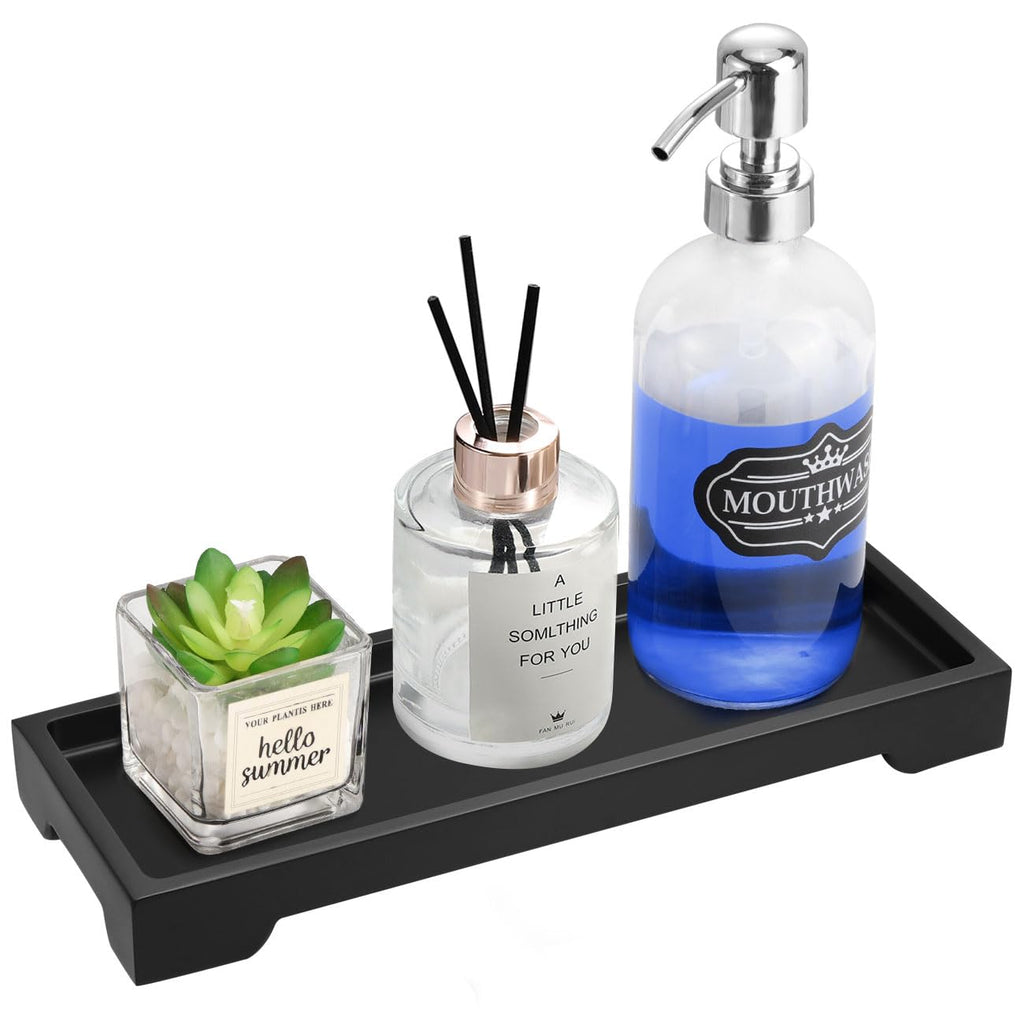 Luxspire Marble Tray for Soap Dispenser Perfume Jewelry, S, Marble Black