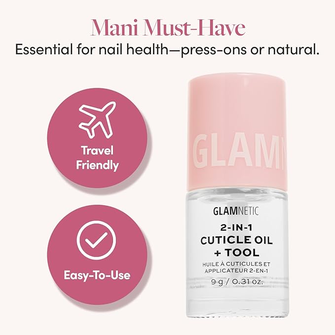 Glamnetic 2-in-1 Cuticle Oil | Nourishing Cuticle Serum & Cuticle Pusher For Healthy Nails | Overnight, Hyaluronic Acid - 0.31 Oz
