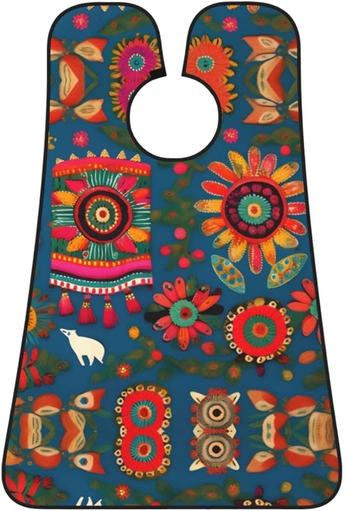 Mexican Folk Art Boho Print Beard Bib Apron For Men, Beard Hair Catcher For Men Shaving Trimming,Beard Cape Cloth