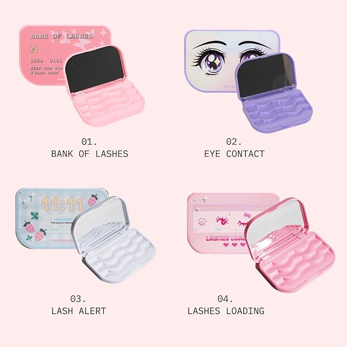 Kara Beauty Lash Case Portable Eyelash Storage Box with Built-In Mirror, Compact Makeup Organizer for Travel, Holds Up 3 Pairs of Lashes, Cosmetic Case, Makeup Bag & Beauty Accessory (Bank of Lashes)