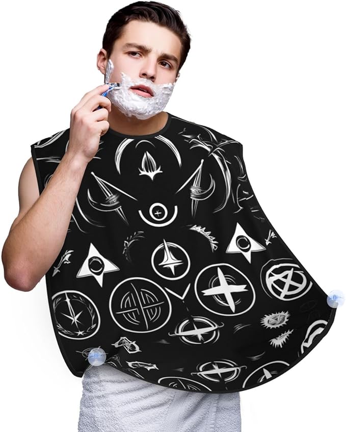 NOUZU Supernatural Symbols Black Print Beard Bib Apron For Men, Beard Hair Catcher For Men Shaving Trimming,Beard Cape Cloth