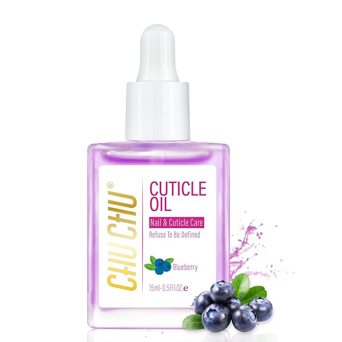 CHUCHU Vegan Cuticle Oil for Nails: Blueberry Jojoba Nail Cuticle Oil with Vitamin B & E for Moisturizes Cuticle and Nail's Skin - Prevents Hangnails and Chapped 15ML
