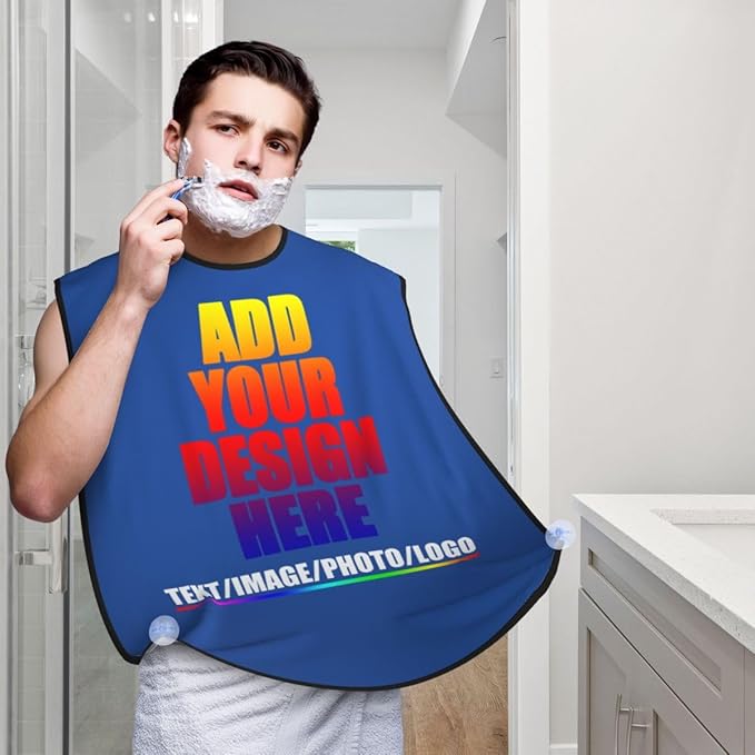 Personalized Custom Beard Bib Apron Design Your Photo Text Logo Beard Hair Catcher Non-Stick Beard Shave Capes for Trimming Shaving Royal Blue