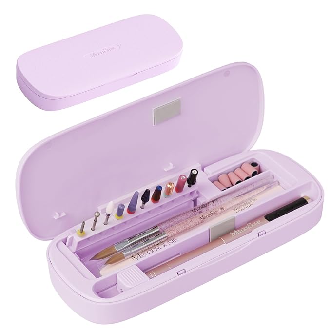 MelodySusie Acrylic Nail Tool Storage Box, Portable Dustproof Stand Displayer Holder Organizer Container Manicure Efile Accessories Nail Drill Kit Case, Travel Salon Home
