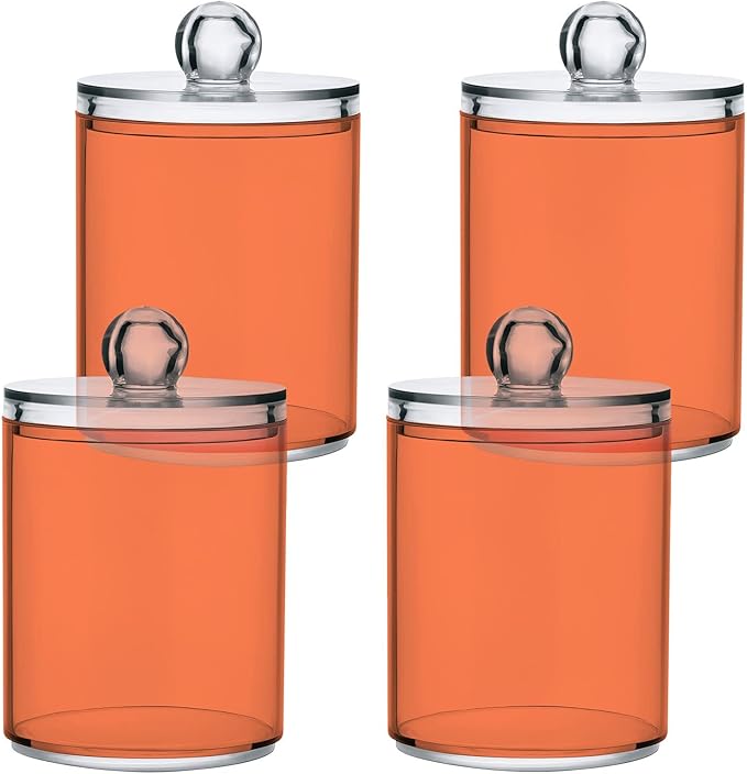 Coral Qtip Holder Organizer Dispenser Cotton Swabs Cans Plastic Jars with Lid Set 2 Pack Bathroom Storage Canister for Cotton Ball Floss Cotton Pads