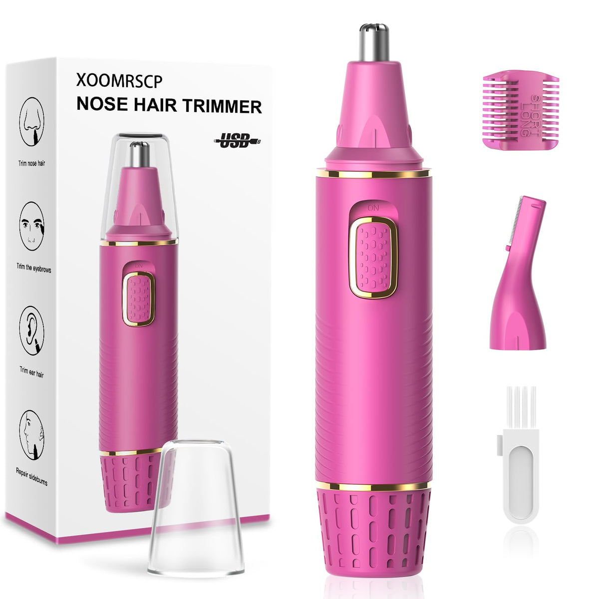 XOOMRSCP Nose Hair Trimmers for Women Men，Rechargeable Hair Trimmer 2 in 1 Painless Multifunctional Ear and Nose Hair Trimmer with IPX7 Waterproof Dual Edge Blades (Rose)