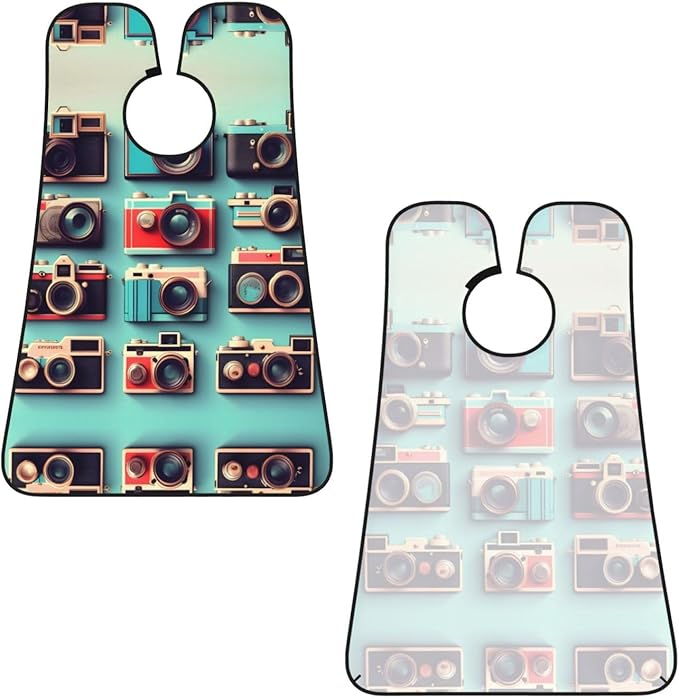 NOUZU Retro Cool Camera Collection Print Beard Bib Apron For Men, Beard Hair Catcher For Men Shaving Trimming,Beard Cape Cloth, Black