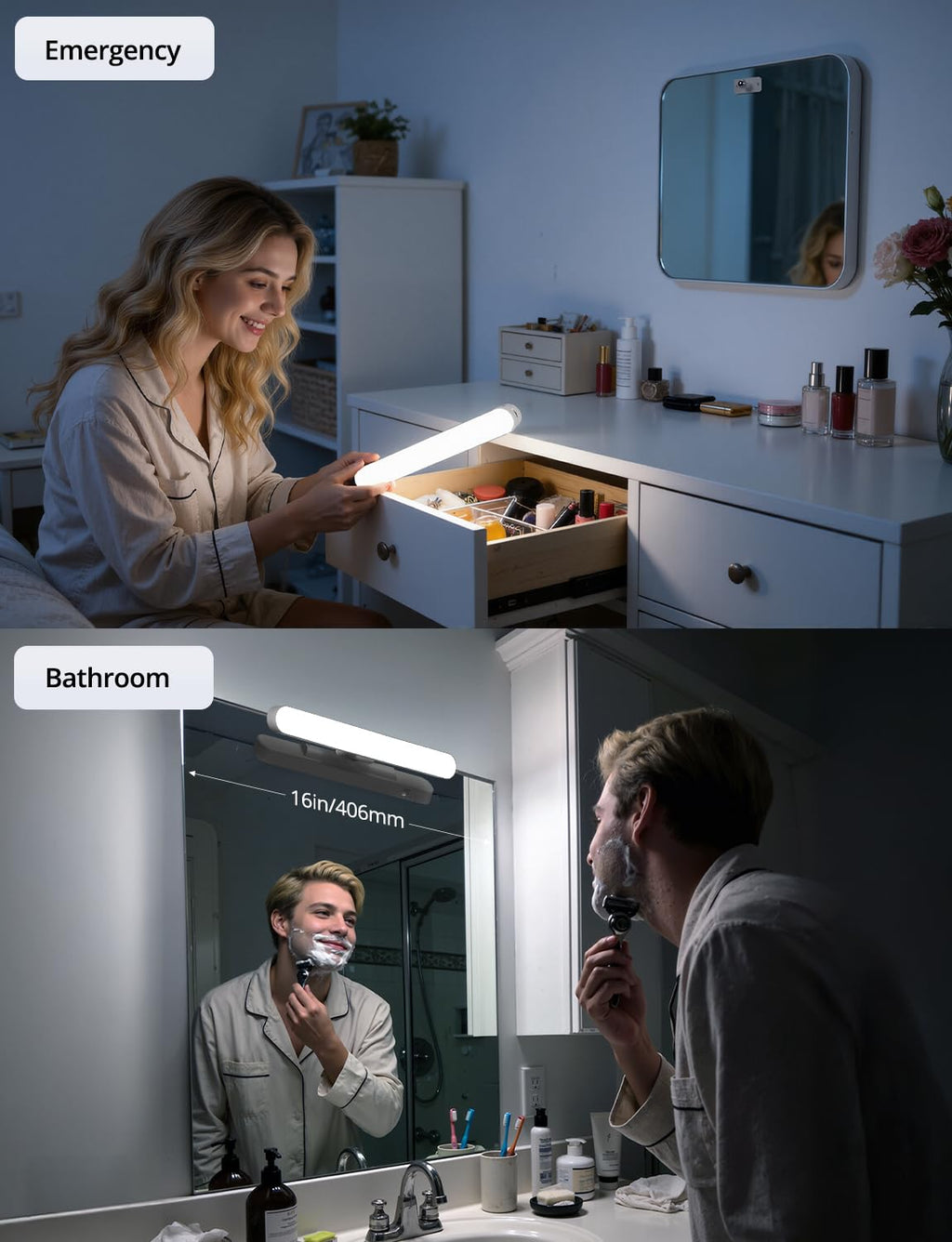 Combuh Rechargeable Makeup Light Bar LED Stick on Vanity Lighting for Mirror, 11Inch Super Bright 14 Days Long Last Battery Operated Wireless Attachable Wall Lamp for Bathroom Dresser Counter