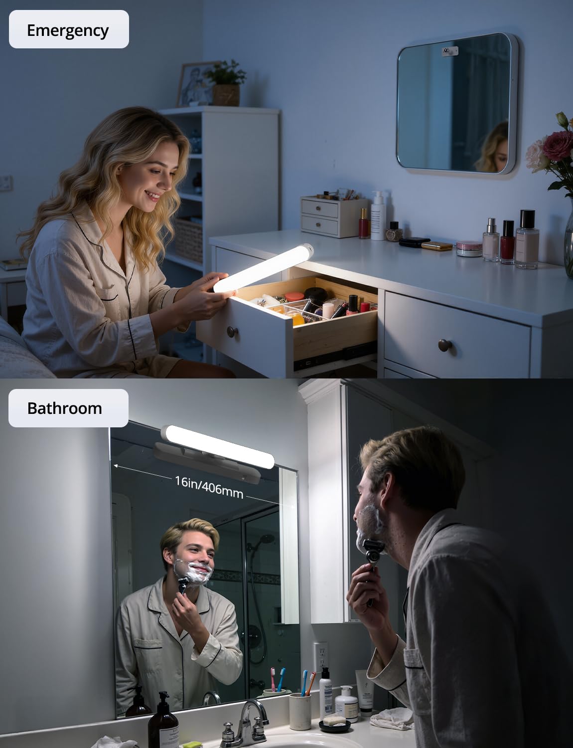 Combuh Rechargeable Makeup Light Bar LED Stick on Vanity Lighting for Mirror, 11Inch Super Bright 14 Days Long Last Battery Operated Wireless Attachable Wall Lamp for Bathroom Dresser Counter